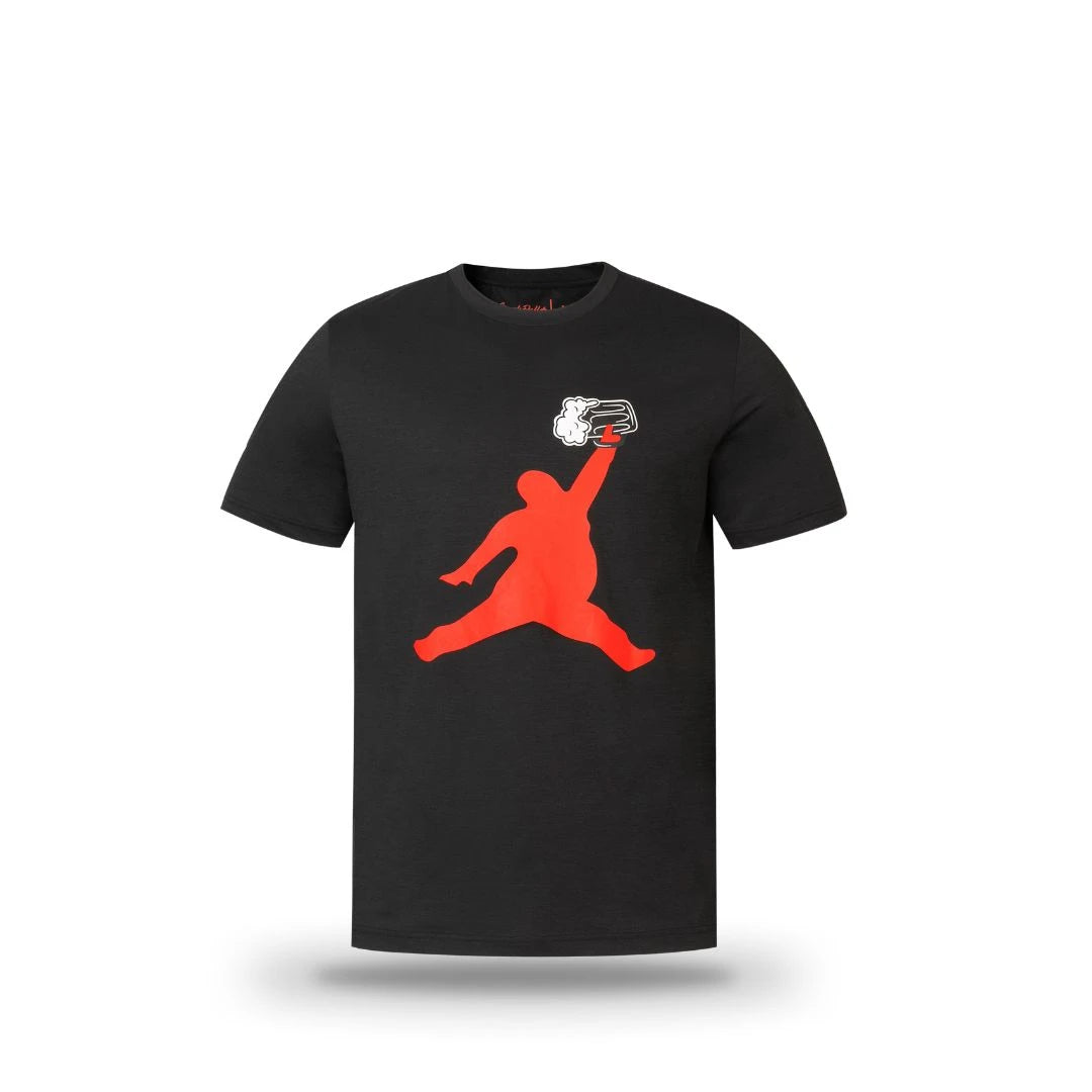 The Grunk Dolfer Red Chunkman Tee is a premium, lightweight shirt with a bold front print of a large red jumping silhouette wearing a cartoon-style glove.