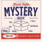 Promotional image for the Grunk Dolfer $99 Mystery Bundle shows a box with a question mark. Includes golf essentials: polo, hat, magnetic koozie, T-shirt, ball marker, and cooler. On sale for $99 (was $203).