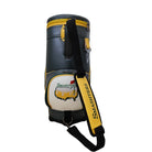 The Grunk Dolfer Smashters Den Caddy is a gray, yellow, and white golf bag with "SMASHTERS" on the strap and front pocket, plus a colorful logo showing a golf green and flag.