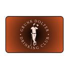 A logo of a relaxed golfer leaning on a club with a drink, and "Grunk Dolfer Drinking Club" in a circle—ideal for Drinking Club Membership from Grunk Dolfer—set on a brown gradient background.