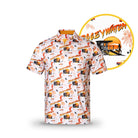 The Grunk Dolfer Bogey Watch polo features a short-sleeve design with a colorful Beach Watch lifeguard and palm tree print—Baywatch-inspired graphics and logo make it perfect for the course.