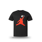 The Grunk Dolfer Red Chunkman Tee is a premium, lightweight shirt with a bold front print of a large red jumping silhouette wearing a cartoon-style glove.