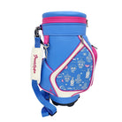 Blue and pink Grunk Dolfer Drinko Den Caddy cooler bag with a white side panel featuring a pattern of cacti, skulls, and lime wedges.