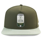 The Grunk Shotgun Hat by Grunk Dolfer features an olive green and light gray design with a beer can patch and LETS SHOTGUN SOME BEERS on the front.