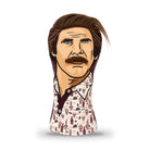 The Mr. Burgundy Driver Cover by Grunk Dolfer is a character headcover with brown hair, a mustache, a patterned shirt, cartoon embroidery, lifelike hair, and stylized features.