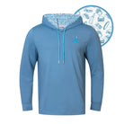 The Blue ChunkMan Hoodie by Grunk Dolfer features long sleeves, front drawstrings, an embroidered chest logo, and a fun hood lining with blue burger, ice cream, and fries graphics.