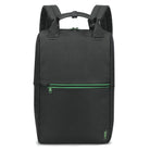 The Grunk Dolfer Blackout Cooler Backpack features a black design with a green front pocket zipper, padded shoulder straps, a small green logo bottom right, and our custom minimalist Drinko pattern inspired by premium cooler bags.