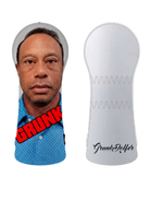 Front and back views of the Grunk Goat Driver Cover by Grunk Dolfer; the front displays a serious man's face with GRUNK in bold red, while the back is plain white featuring "Grunk Dolfer" in script at the bottom.
