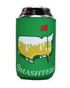 A can in a green Grunk Dolfer Smashters Magnetic Koozie, featuring a dripping yellow and white U.S. design with a red flag on top and SMASHTERS below.