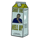 The Grunk Dolfer Warm Glass Ball Marker is a milk carton-shaped pin featuring a shushing figure with SHUT THE HELL UP text, the tagline It will put you to sleep!, and nutritional facts printed on the side.