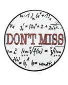 The Grunk Dolfer Dont Miss Ball Marker is a circular pin with black mathematical equations and bold red DONT MISS text at the center, perfect as a golf gift. Includes a magnetic hat clip.