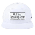 The Athlete by Grunk Dolfer is a white golf hat with a rectangular patch stating Golf is a Drinking Sport which makes me an athlete in black text. Made from breathable fabric, its perfect for all-day comfort on the course.